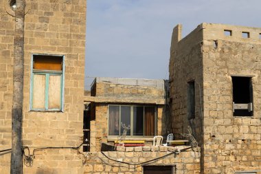 Akdeniz kıyılarındaki Acre şehrindeki antik Haçlı kalesi Kuzey İsrail 'de. 