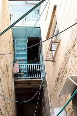 Akdeniz kıyılarındaki Acre şehrindeki antik Haçlı kalesi Kuzey İsrail 'de. 