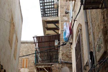 Akdeniz kıyılarındaki Acre şehrindeki antik Haçlı kalesi Kuzey İsrail 'de. 