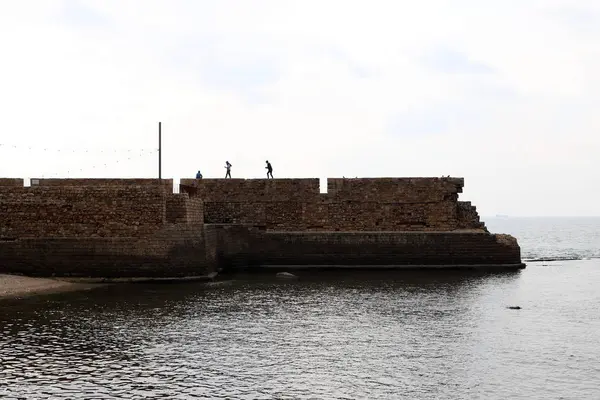 Antica Fortezza Crociata Nella Città Acri Sulle Rive Del Mar — Foto Stock
