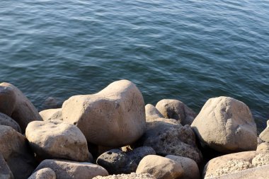 İsrail 'in kuzeyindeki Akdeniz kıyılarındaki bir şehir parkında taş ve mermiler. 