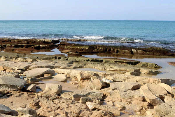 Pedras Conchas Parque Cidade Nas Margens Mar Mediterrâneo Norte Israel — Fotografia de Stock