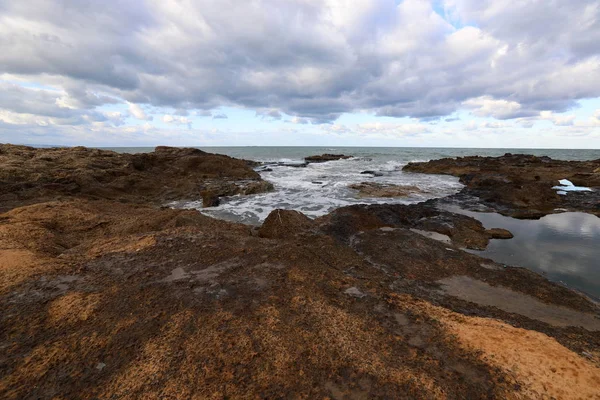 Vild Strand Vid Medelhavets Stränder Norra Israel — Stockfoto