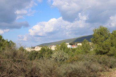 İsrail 'in kuzeyindeki Akdeniz kıyısında küçük bir kasabada kış manzarası 