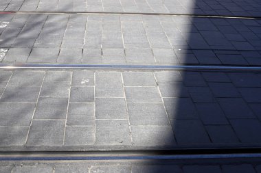 tram tracks and tram in the streets of Jerusalem, the capital of the state of Israel 