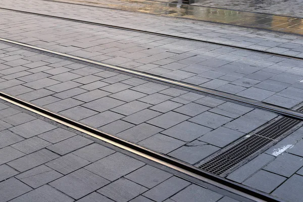 tram tracks and tram in the streets of Jerusalem, the capital of the state of Israel