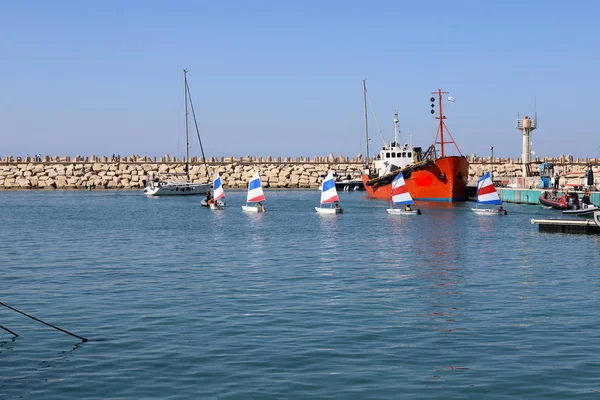 Ligplaats Voor Boten Jachten Zeehaven Van Tel Aviv Israël — Stockfoto