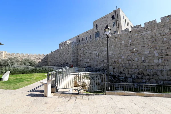 Las Murallas Fortaleza Antigua Ciudad Jerusalén Fueron Construidas 1538 Por — Foto de Stock