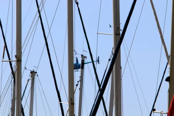 Masts Shores Mediterranean Sea Sea Bay Tel Aviv Israel — Stock Photo, Image