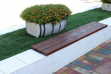 Kuzey İsrail 'de Akdeniz kıyısındaki bir şehir parkında bir bank duruyor. 