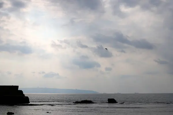 Nuages Pluie Flottant Dans Ciel Dessus Mer Méditerranée Dans Nord — Photo