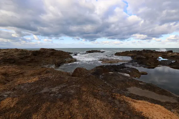 Costa Deserta Del Mar Mediterraneo Nel Nord Dello Stato Israele — Foto Stock