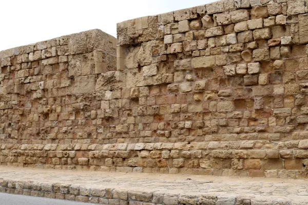Parede Pedra Uma Antiga Fortaleza Norte Israel — Fotografia de Stock