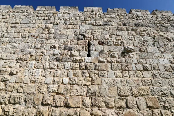 Parede Pedra Uma Antiga Fortaleza Norte Israel — Fotografia de Stock