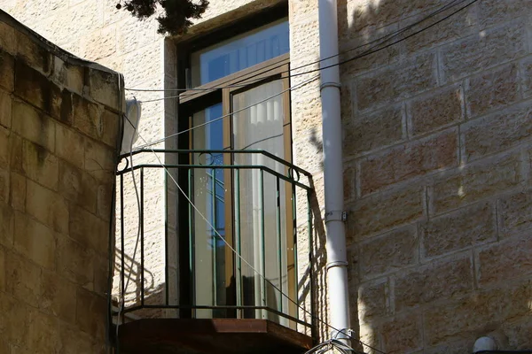 Fenêtre Balcon Détail Architectural Construction Moderne Israël Photo Ville Dans — Photo