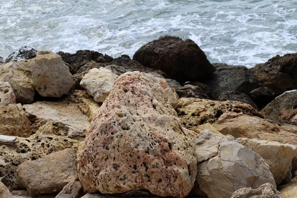 Stones Lie City Park Shores Mediterranean Sea Northern Israel — Stock Photo, Image