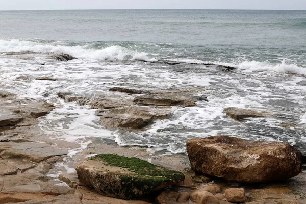 Pedras Encontram Parque Cidade Nas Margens Mar Mediterrâneo Norte Israel — Fotografia de Stock