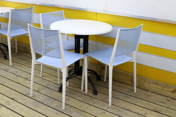 Židle Stůl Stojí Kavárně Břehu Středozemního Moře Severu Izraele Městská — Stock fotografie