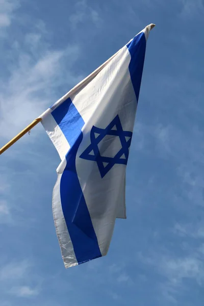 Bandeira Israelense Branco Azul Com Uma Estrela Seis Pontas David — Fotografia de Stock