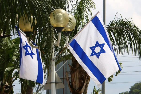 Fehér Kék Izraeli Zászló Egy Hatágú Dávid Csillaggal Izrael Függetlenség — Stock Fotó