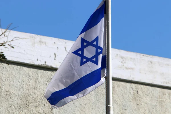 Wit Blauwe Israëlische Vlag Met Een Zespuntige Ster Van David — Stockfoto