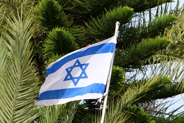 Fehér Kék Izraeli Zászló Egy Hatágú Dávid Csillaggal Izrael Függetlenség — Stock Fotó