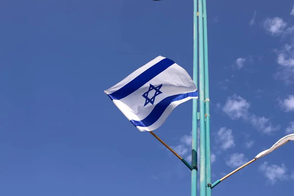 Bandera Israelí Blanco Azul Con Una Estrella Seis Puntas David —  Fotos de Stock