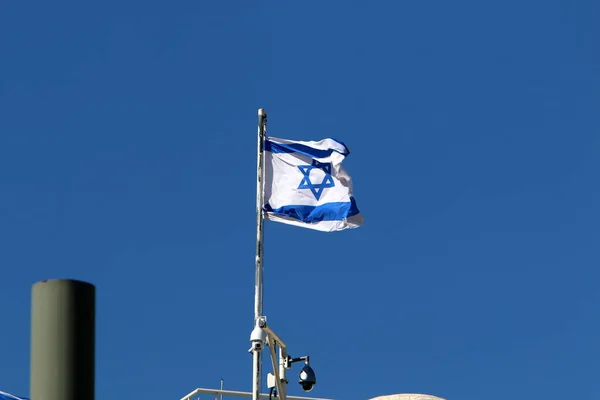 David Altı Köşeli Yıldızlı Beyaz Mavi Srail Bayrağı Srail Bağımsızlık — Stok fotoğraf