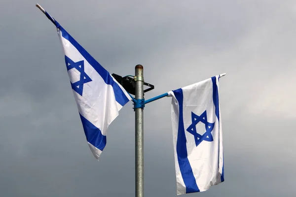 Wit Blauwe Israëlische Vlag Met Een Zespuntige Ster Van David — Stockfoto