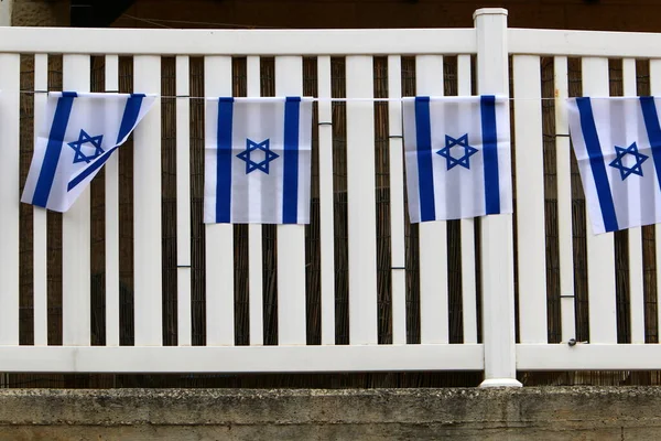 Biało Niebieska Flaga Izraela Sześcioramienną Gwiazdą Dawida Dzień Niepodległości Izraela — Zdjęcie stockowe