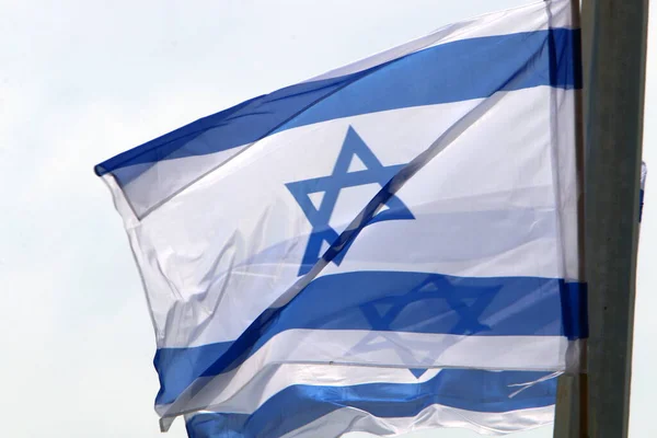 Bandeira Israelense Branco Azul Com Uma Estrela Seis Pontas David — Fotografia de Stock