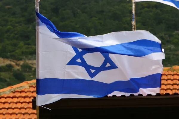 Vit Blå Israelisk Flagga Med Sexuddig Stjärna David Israels Självständighetsdag — Stockfoto