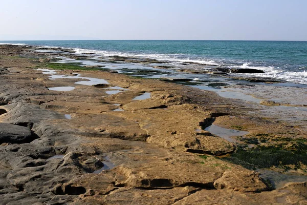 Costa Rocosa Del Mar Mediterráneo Norte Israel Verano Llegado Israel — Foto de Stock