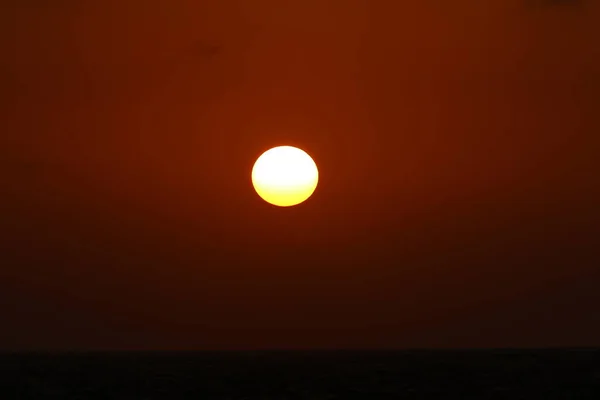 Sunset Cloudy Sky Northern Israel Sunset City Shores Mediterranean Sea — Stock Photo, Image