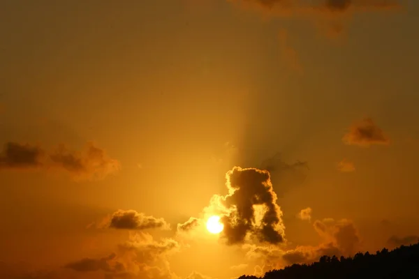 Coucher Soleil Sur Ciel Nuageux Dans Nord Israël Coucher Soleil — Photo