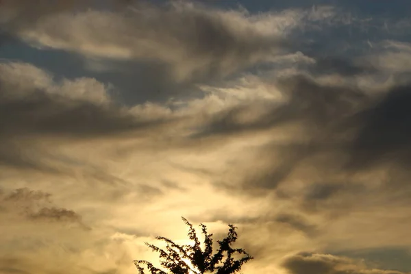 Zonsondergang Een Bewolkte Hemel Het Noorden Van Israël Zonsondergang Boven — Stockfoto