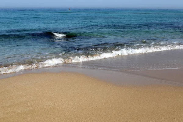 Zandstrand Aan Kust Van Middellandse Zee Het Noorden Van Israël — Stockfoto