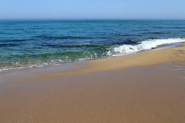 Sandstrand Medelhavets Stränder Norra Israel Varm Sommar Israel — Stockfoto