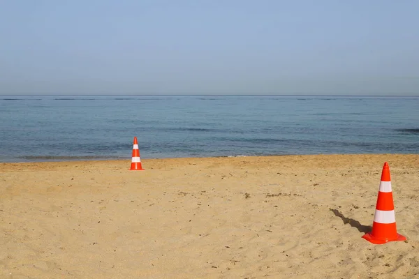 Zandstrand Aan Kust Van Middellandse Zee Het Noorden Van Israël — Stockfoto