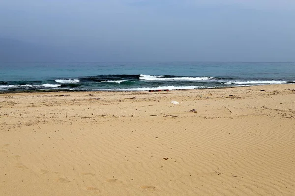 Піщаний Пляж Березі Середземного Моря Півночі Ізраїлю Гаряче Літо Ізраїлі — стокове фото