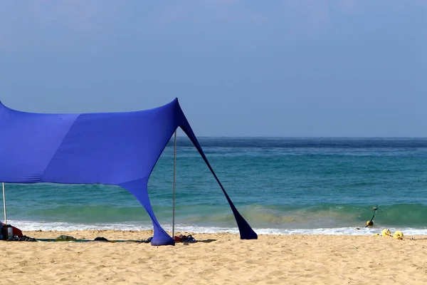 Plage Sable Sur Les Rives Mer Méditerranée Dans Nord Israël — Photo