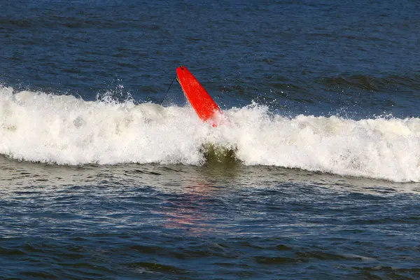 Athlete Rides Waves Mediterranean Sea Northern Israel Hot Summer Israel — Stock Photo, Image