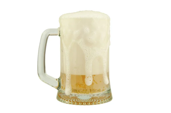 Mug of beer with foam on white background — Stock Photo, Image