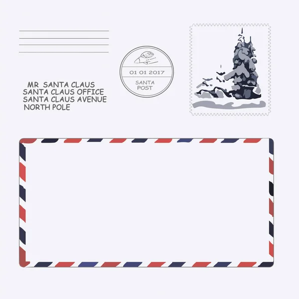 크리스마스, 새 해입니다. 산타 클로스에 게 편지입니다. 서식 파일, 봉투, 우표입니다. 벡터 — 스톡 벡터