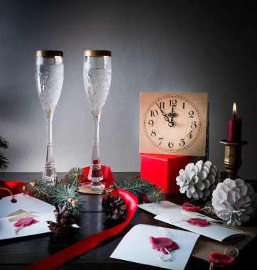 mum, saat, mektup, zarf ve davetiyeler Noel Baba Noel tablo vintage antik gözlük