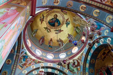 Capernaum (Cafarnaum), İsrail - 01 Ocak 2017: Kapari Oniki Havariler iç Rum Ortodoks Manastırı