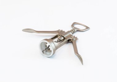 Lşıktan yapılmış mekanik tirbuşon metal üzerinde beyaz backgr fırçaladı.