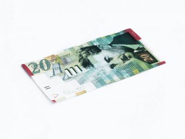 Yeni banknot üzerinde beyaz izole 20 İsrail Şekeli değer türünü