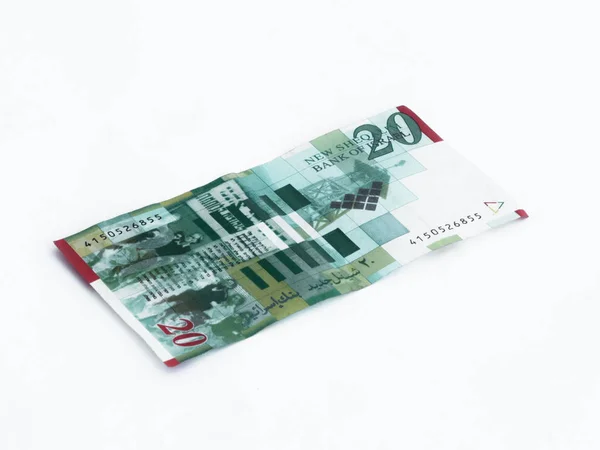 New type of banknote worth 20 Israeli shekels isolated on a whit — Stock Photo, Image