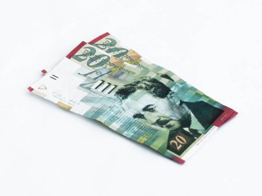 İki yeni banknot 20 İsrail Yeni Şekeli üzerinde beyaz bir backg değer